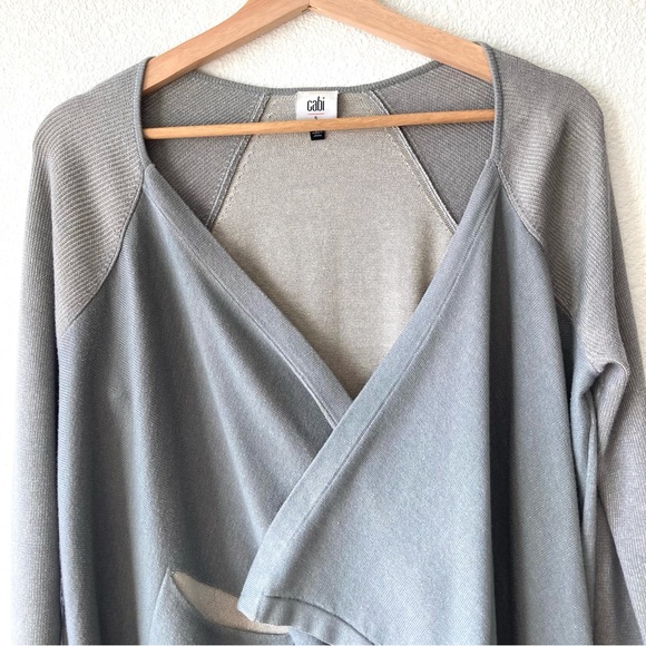 CAbi Cardigan Sweater Open Front Small Gray Cotton Ribbed Hem Minimalist - Picture 5 of 16